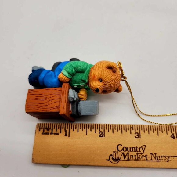 Vintage Teddy Bear w/ Computer at Desk Christmas Ornament Tech Guy Gift 1990s - Picture 7 of 7